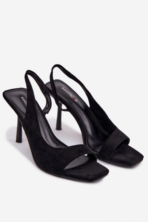 Dámske sandále s tenkými podpätkamiz eko semišuu čierna Calvoria