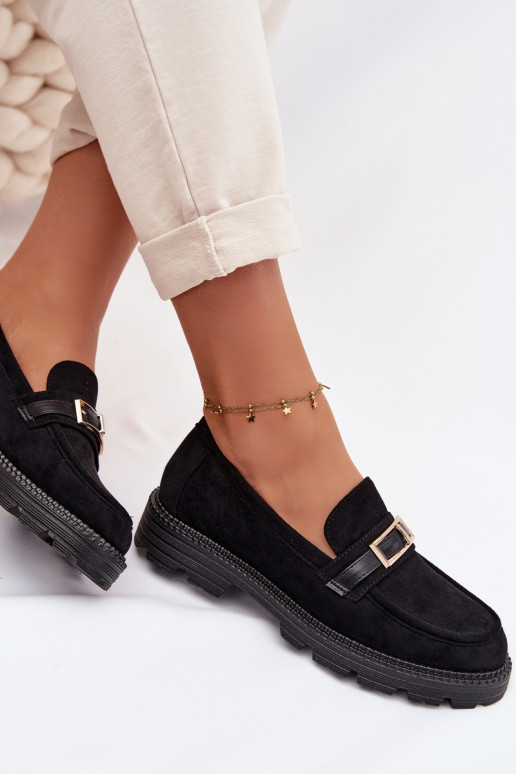 dámske mokasíny so zlatými prackami čierna Mirelva