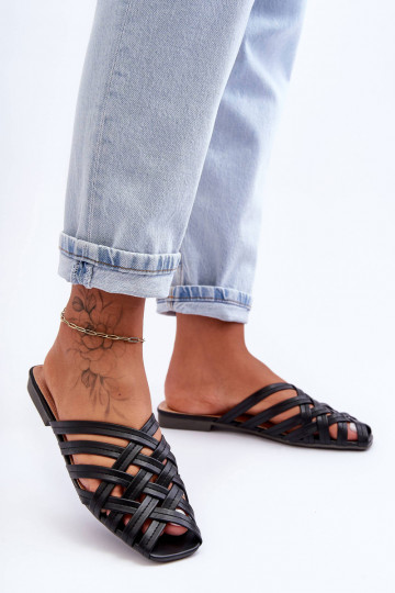 Kožené Dámske Papuče S pruhmi čierna Doralia