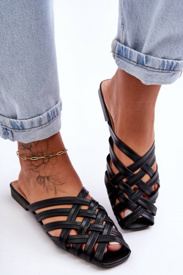 Kožené Dámske Papuče S pruhmi čierna Doralia 2