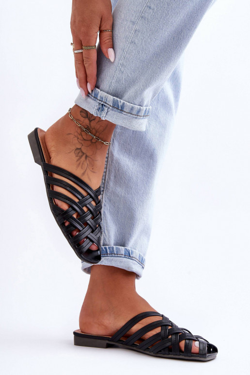 Kožené Dámske Papuče S pruhmi čierna Doralia