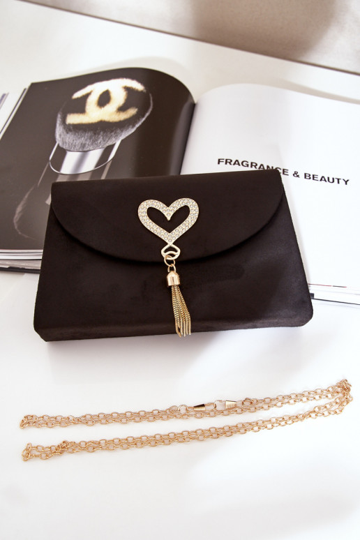 Kabelka typ obálky S Ornatem Srdiečkam z eko semišuoIna čierna Evilinas