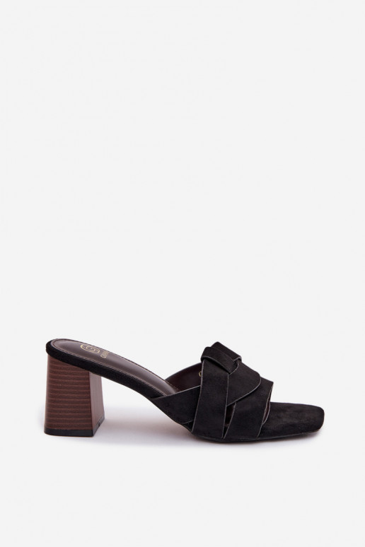 Dámske šľapky s podpätkami a pásikmi z umelého semišu, čiernej farby, Corivelle