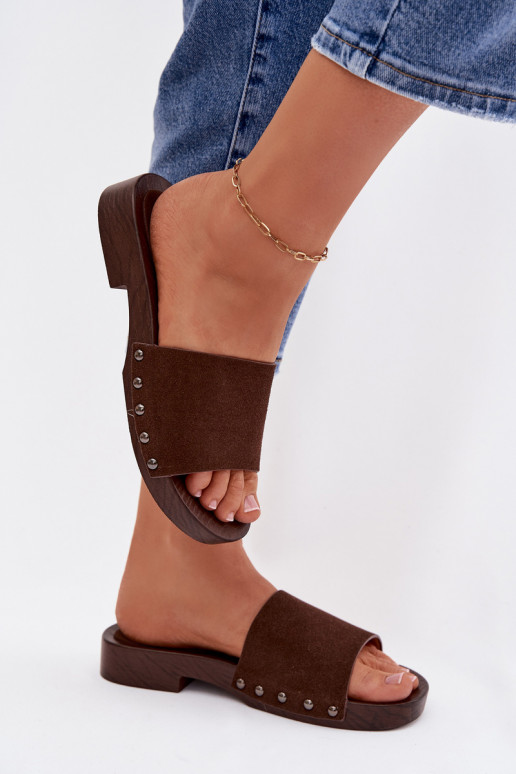 Dámske papuče s nitmi so širokými podpätkami CzekoladoIne Amelvessa