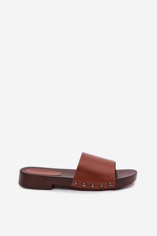 Dámske papuče s nitmi so širokými podpätkami Hnedá farba Brinalle