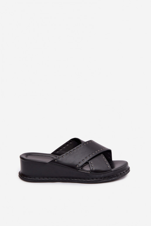 Zdobené Dámske papuče Zapnuté INedge z eko kože čierna Calorissa