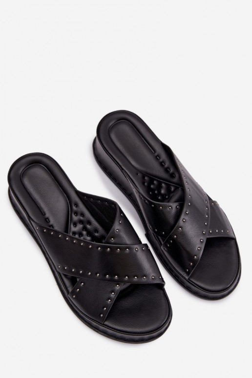 Zdobené Dámske papuče Zapnuté INedge z eko kože čierna Calorissa