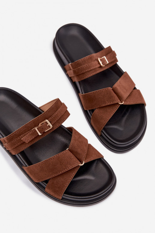 Dámske papuče S pruhmi I Złotą s prackami Hnedá farba Selorina