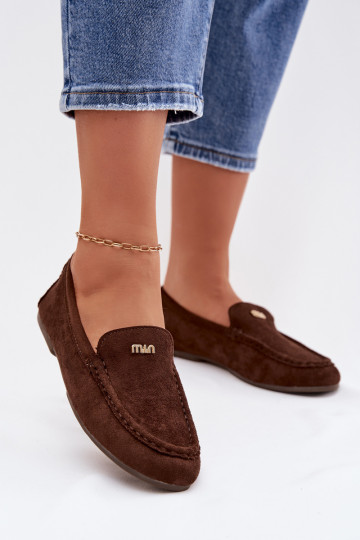 Ženské mokasíny so zlatými detailmi čokoládovej farby Sarivelle 2