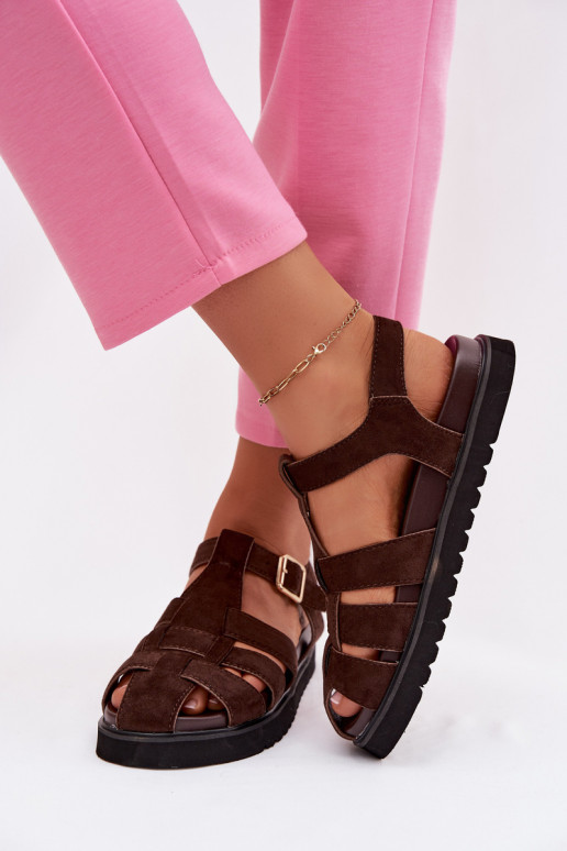 Dámske sandále Rzymianki so zlatými prackami s platformou CzekoladoIne Terelina