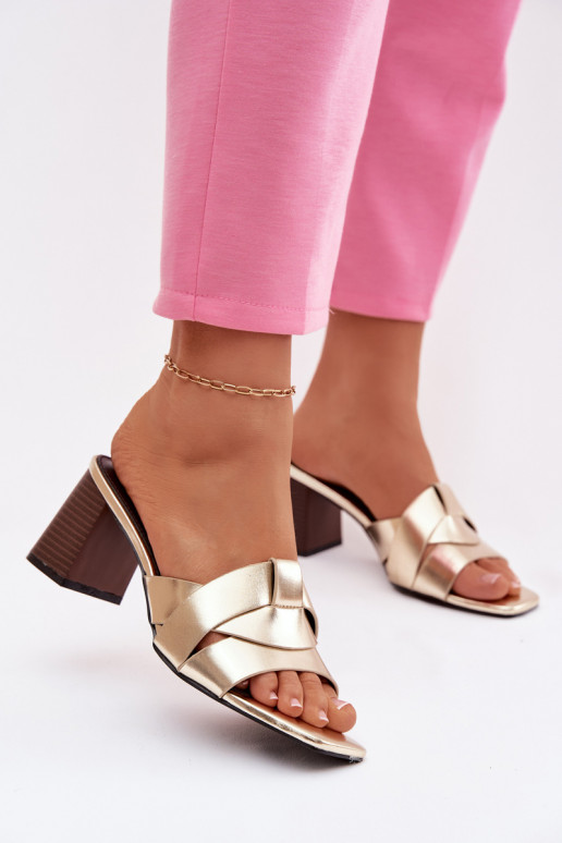 Dámske papuče s podpätkami S pruhmi Eko Kožené zlatej farby Corivelle