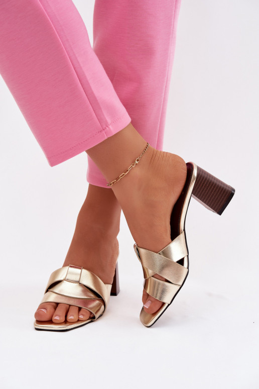 Dámske papuče s podpätkami S pruhmi Eko Kožené zlatej farby Corivelle