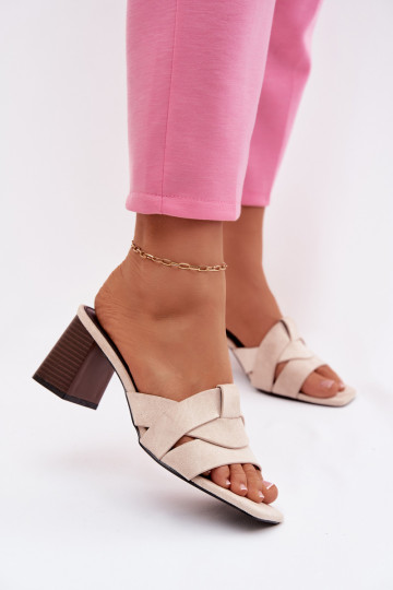 Dámske papuče s podpätkami S pruhmi z eko semišuoIne béžová Corivelle