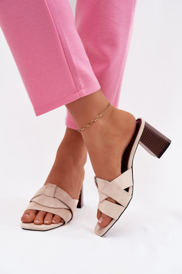 Dámske papuče s podpätkami S pruhmi z eko semišuoIne béžová Corivelle 2