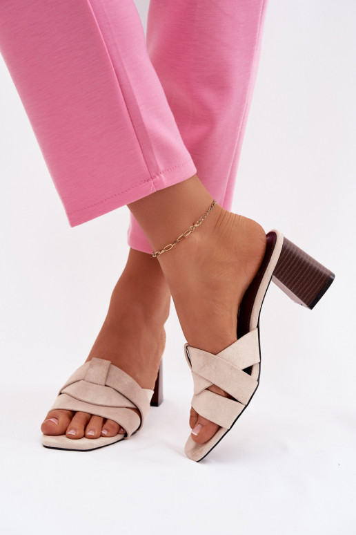 Dámske papuče s podpätkami S pruhmi z eko semišuoIne béžová Corivelle