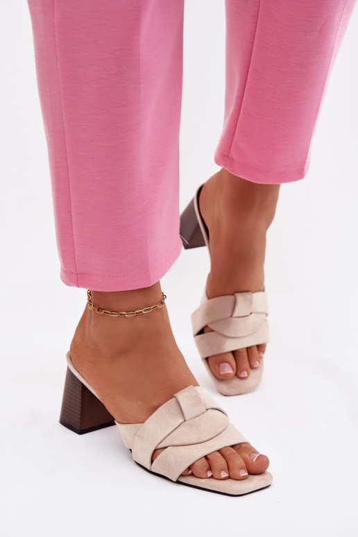 Dámske papuče s podpätkami S pruhmi z eko semišuoIne béžová Corivelle