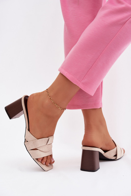 Dámske papuče s podpätkami S pruhmi z eko semišuoIne béžová Corivelle