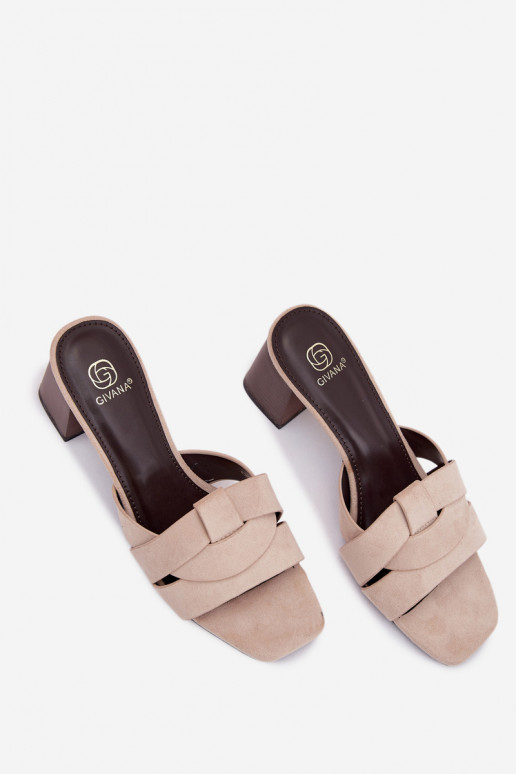 Dámske papuče s podpätkami S pruhmi z eko semišuoIne béžová Corivelle