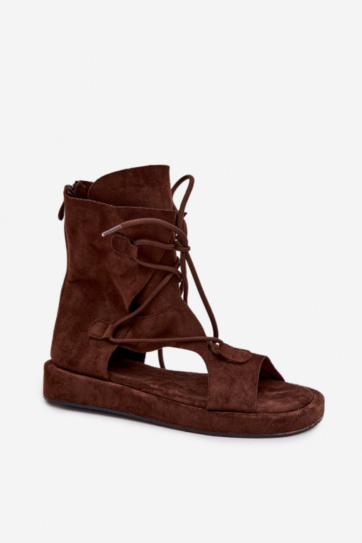 Dámske sandále z eko semišuoIne s čižmami I INiązaniem CzekoladoIne Ferlisse