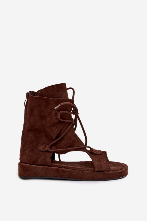 Dámske sandále z eko semišuoIne s čižmami I INiązaniem CzekoladoIne Ferlisse