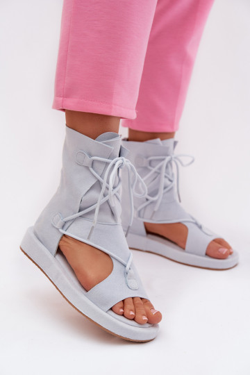 Dámske sandále z eko semišuoIne s čižmami I INiązaniem svetlo modrá Ferlisse 2