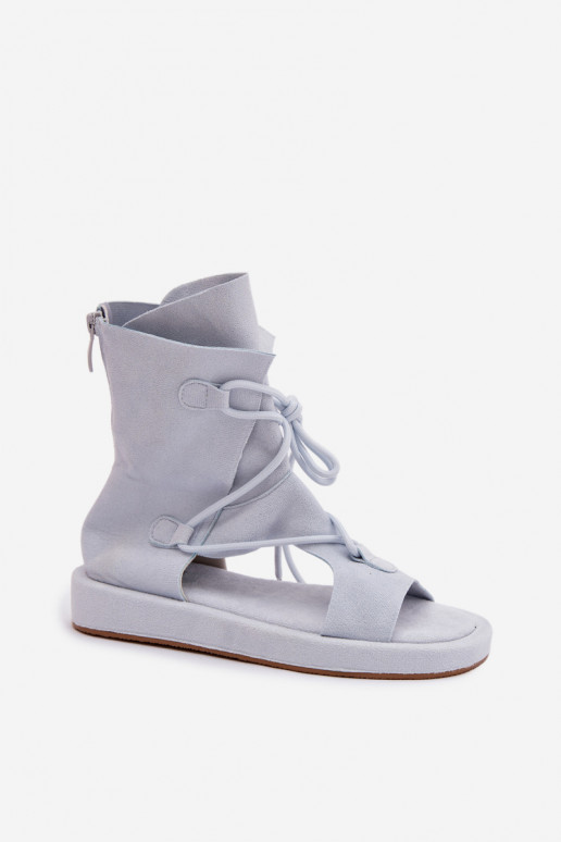 Dámske sandále z eko semišuoIne s čižmami I INiązaniem svetlo modrá Ferlisse