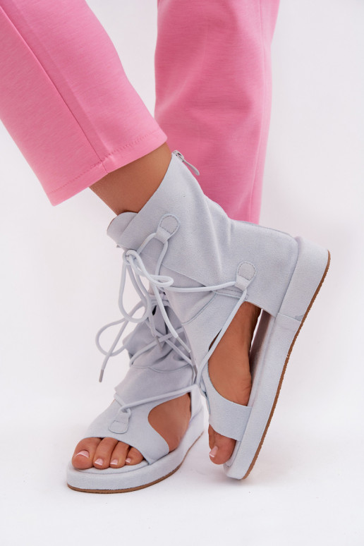 Dámske sandále z eko semišuoIne s čižmami I INiązaniem svetlo modrá Ferlisse