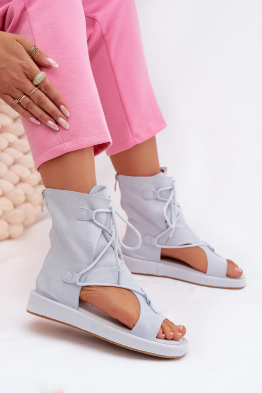 Dámske sandále z eko semišuoIne s čižmami I INiązaniem svetlo modrá Ferlisse