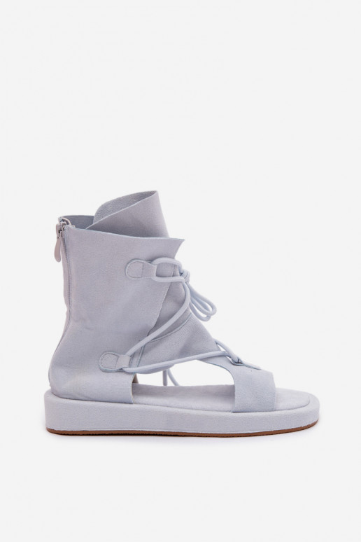 Dámske sandále z eko semišuoIne s čižmami I INiązaniem svetlo modrá Ferlisse