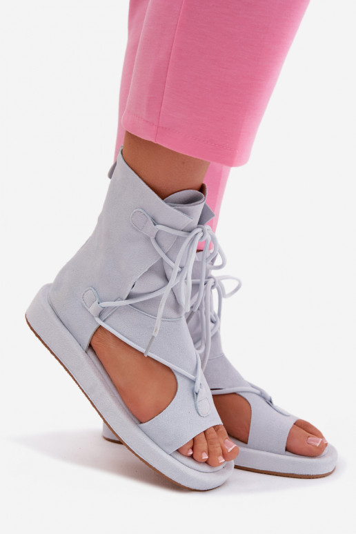 Dámske sandále z eko semišuoIne s čižmami I INiązaniem svetlo modrá Ferlisse