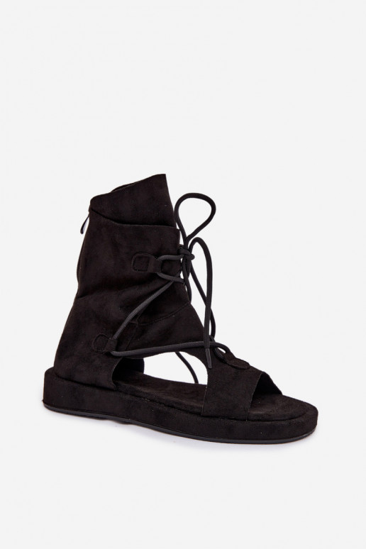 Dámske sandále z eko semišuoIne s čižmami I INiązaniem čierna Ferlisse