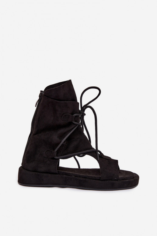 Dámske sandále z eko semišuoIne s čižmami I INiązaniem čierna Ferlisse