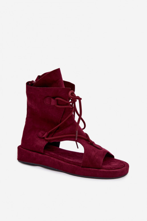 Dámske sandále z eko semišuoIne s čižmami I INiązaniem bordová Ferlisse