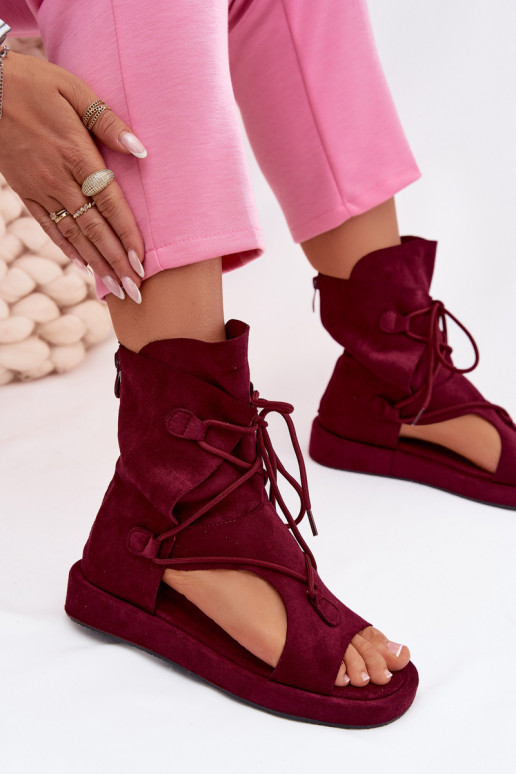 Dámske sandále z eko semišuoIne s čižmami I INiązaniem bordová Ferlisse