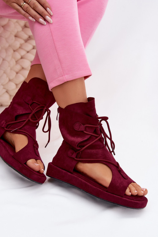 Dámske sandále z eko semišuoIne s čižmami I INiązaniem bordová Ferlisse