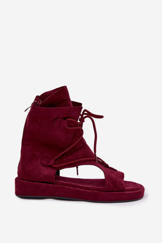 Dámske sandále z eko semišuoIne s čižmami I INiązaniem bordová Ferlisse