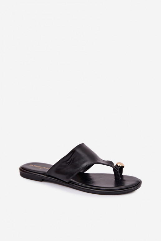 Papuče Dámsky byt Eko Kožené Ze zlatej farbym Detalem čierna Lavessa