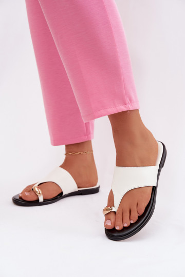 Papuče Dámsky byt Eko Kožené Ze zlatej farbym Detalem biela farba Lavessa 2