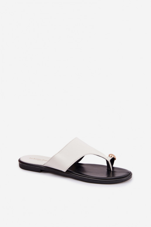 Papuče Dámsky byt Eko Kožené Ze zlatej farbym Detalem biela farba Lavessa