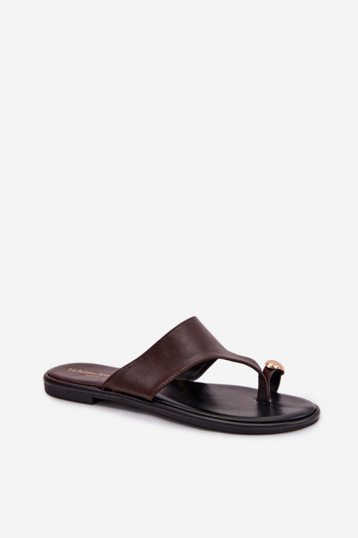 Papuče Dámsky byt Eko Kožené Ze zlatej farbym Detalem CzekoladoIne Lavessa