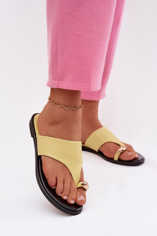 Papuče Dámsky byt Eko Kožené Ze zlatej farbym Detalem žltá Lavessa