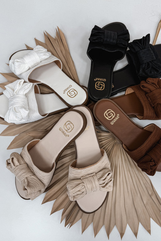 Dámske šľapky s širokými podpätkami a mašľami pieskovej farby Amivelle