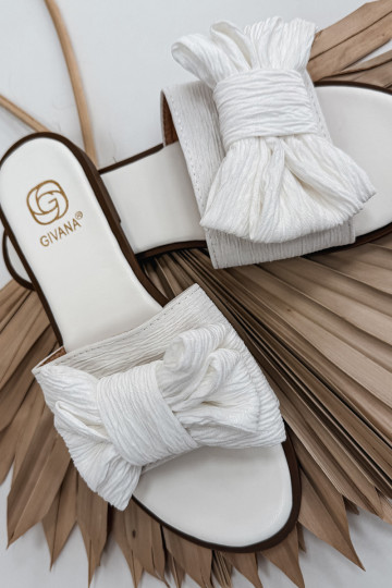 Dámske papuče s širokými podpätkami a mašľami, biele Amivelle 2