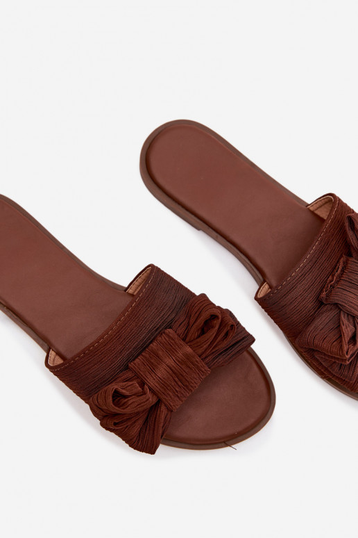 Dámske papuče s širokými podpätkami a mašľami, hnedé Amivelle