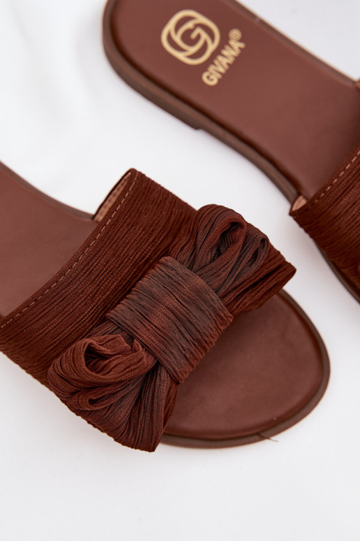 Dámske papuče s širokými podpätkami a mašľami, hnedé Amivelle