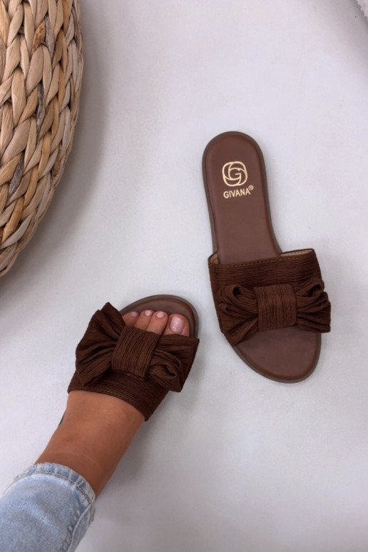 Dámske papuče s širokými podpätkami a mašľami, hnedé Amivelle