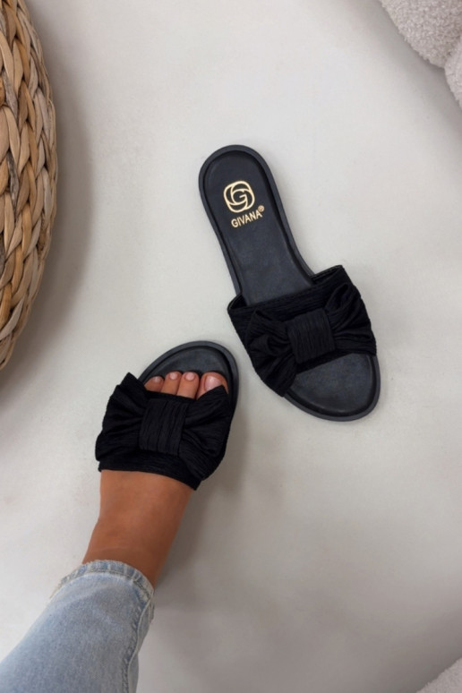 Dámske čierne papuče s širokými podpätkami a mašľami Amivelle