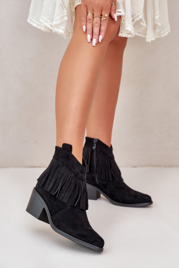 čižmy v kovbojskom štýle Dámske Zapnuté Hrad z eko semišuoIne čierna S.Barski HY42-127