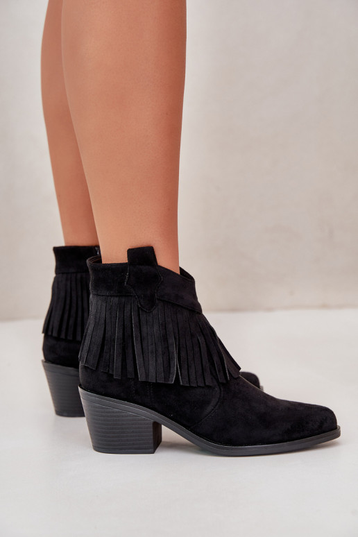 čižmy v kovbojskom štýle Dámske Zapnuté Hrad z eko semišuoIne čierna S.Barski HY42-127