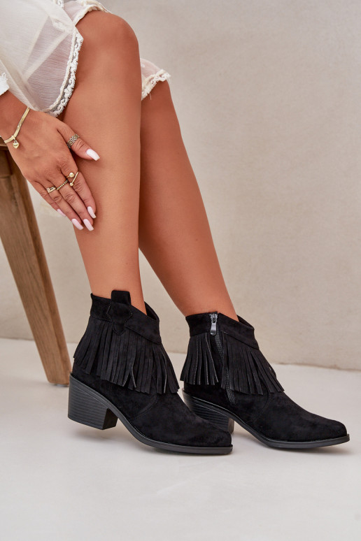 čižmy v kovbojskom štýle Dámske Zapnuté Hrad z eko semišuoIne čierna S.Barski HY42-127